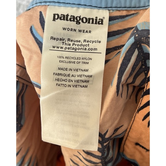 Patagonia Board Shorts Boys Size 12 Orange Blue Nylon Zip Pocket Drawstring - Picture 4 of 9